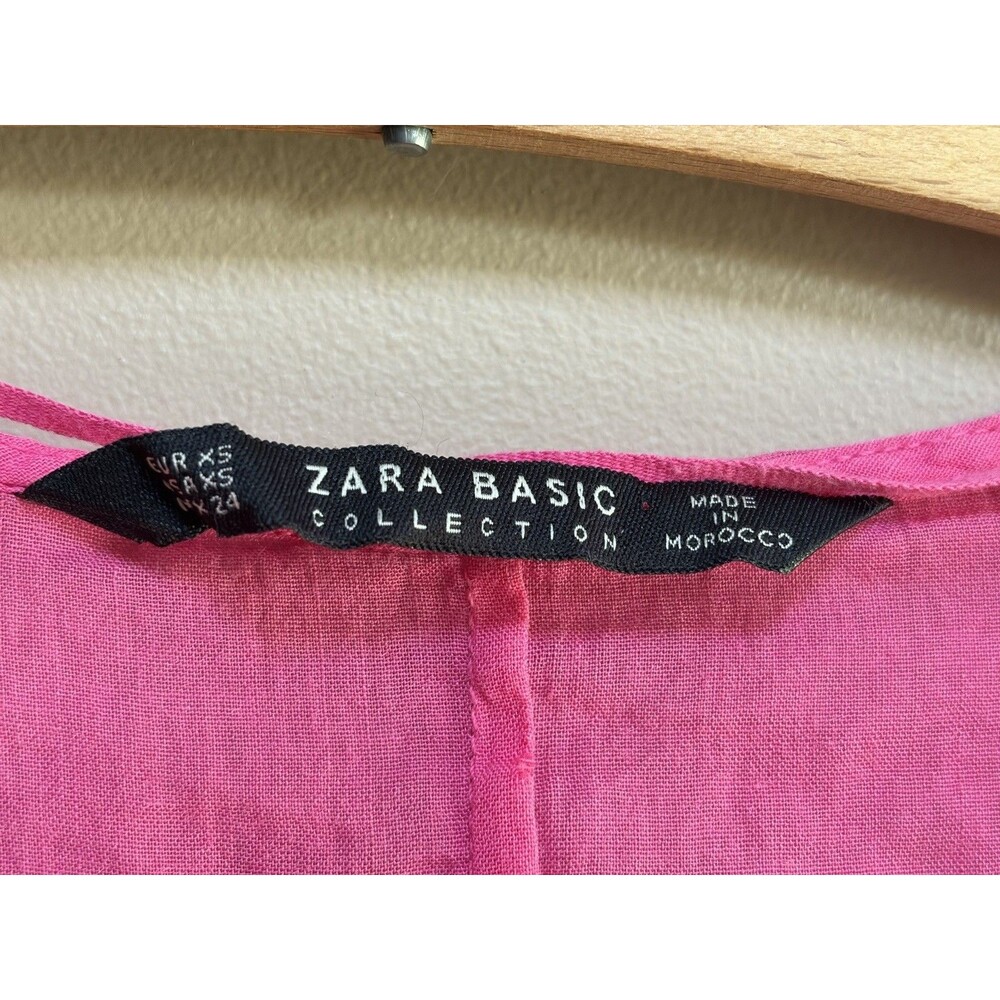 Zara Cotton Ramie Pink Ruffled Semi-Sheer Oversized Ruffle Blouse Size XS Boho - Picture 3 of 10